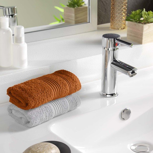 Terakotos spalvos iš frote audinio iš medvilnės rankšluostis 30x50 cm Tendresse – douceur d'intérieur-image-1