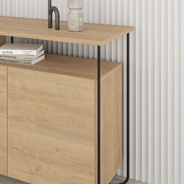 Žema šoninė spintelė natūralios spalvos iš ąžuolo 130x80 cm Dilly – Marckeric-image-2