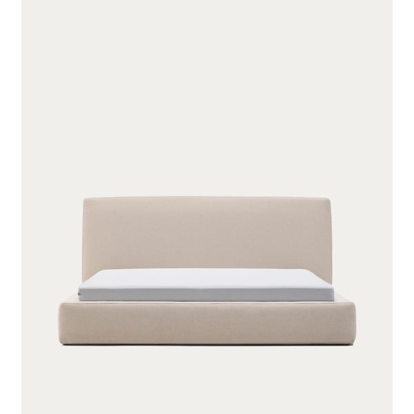 Smėlio spalvos dvigulė lova audiniu dengta be grotelių 160x200 cm Blok – Kave Home-image-3
