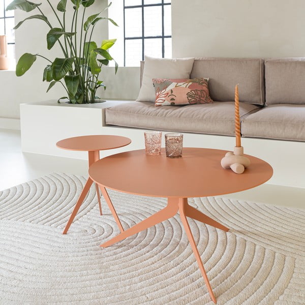 Rausvos spalvos iš metalo apvalios formos kavos staliukas ø 78 cm Daley – Spinder Design-image-2