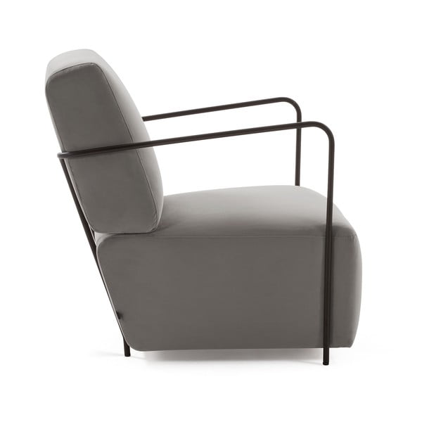 Pilkas aksominis krėslas su porankiais Kave Home Gamer-image-2