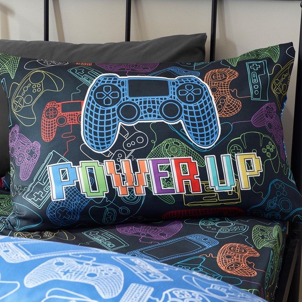 Juodos spalvos viengulė vaikiška patalynė 135x200 cm Power Up Gamer – Catherine Lansfield-image-4