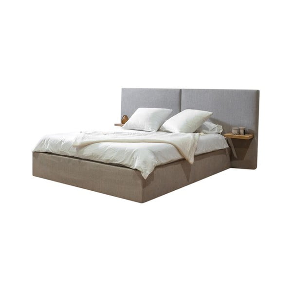 Dvigulė lova šviesiai pilkos spalvos audiniu dengta su sandėliavimo vieta su lovos grotelėmis 160x200 cm Blandine – Bobochic Paris