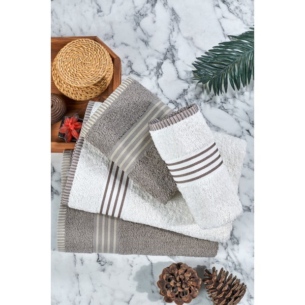Kreminės spalvos/taupe spalvos iš medvilnės vonios rankšluosčių rinkiniai 4 vnt. – Mila Home-image-4