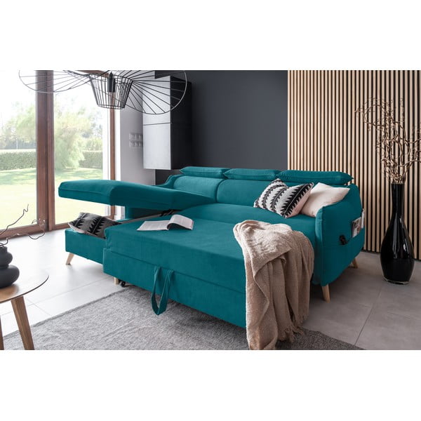 Sulankstoma kampinė sofa iš velveto turkio spalvos (su kairiuoju kampu) Sweet Harmony – Miuform-image-4