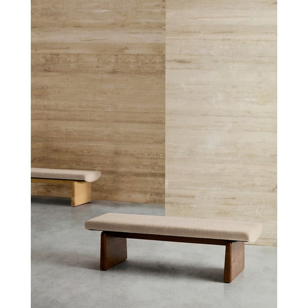 Smėlio spalvos/tamsios natūralios spalvos iš šenilinio audinio suolas Topaz – Kave Home-image-1