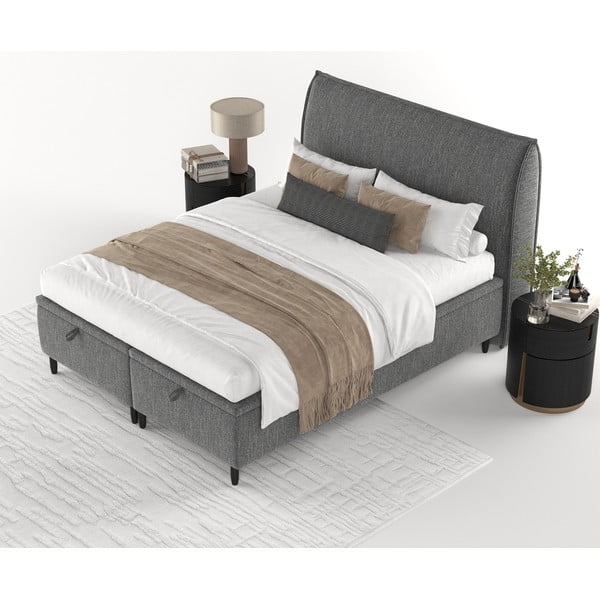 Dvigulė lova pilkos spalvos audiniu dengta su sandėliavimo vieta 200x200 cm Pearl – Maison de Rêve-image-4