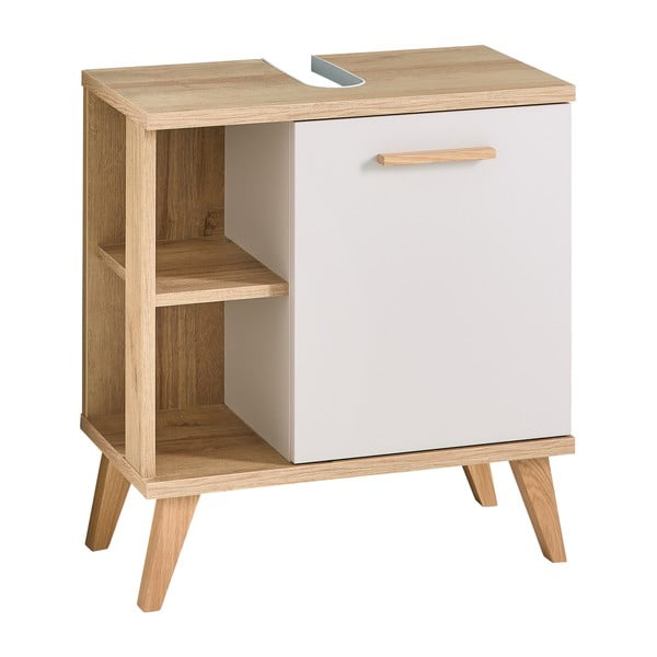 Kreminės spalvos spintelė po kriaukle iš ąžuolo 60,5x65 cm Quickset 966 – Pelipal