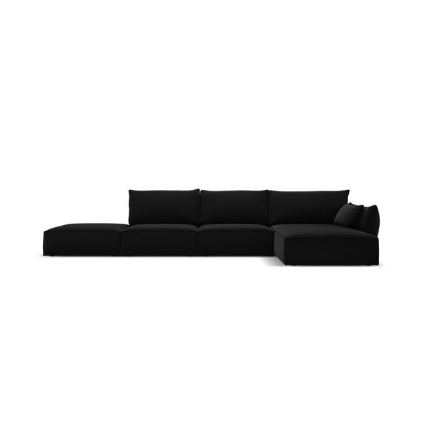Juodos spalvos iš velveto kampinė sofa (su dešiniuoju kampu/su gultu) Vanda – Mazzini Sofas