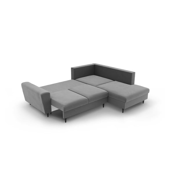 Šviesiai pilkos spalvos iš velveto sulankstoma/su sandėliavimo vieta kampinė sofa (su dešiniuoju kampu/„L“ formos) Kyoto – Cosmopolitan Design-image-4
