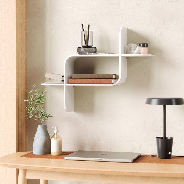 Iš kaučiukmedžio masyvo kelių aukštų sieninė lentyna baltos spalvos 62 cm Montage – Umbra-image-4