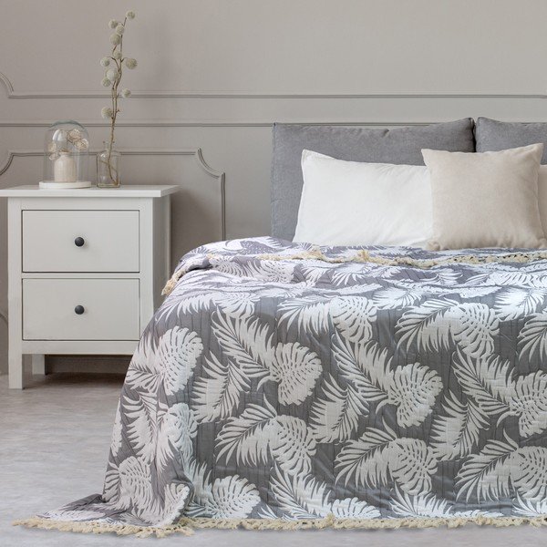 Pilka lovatiesė DecoKing Tropical Leafes, 240 x 260 cm-image-3