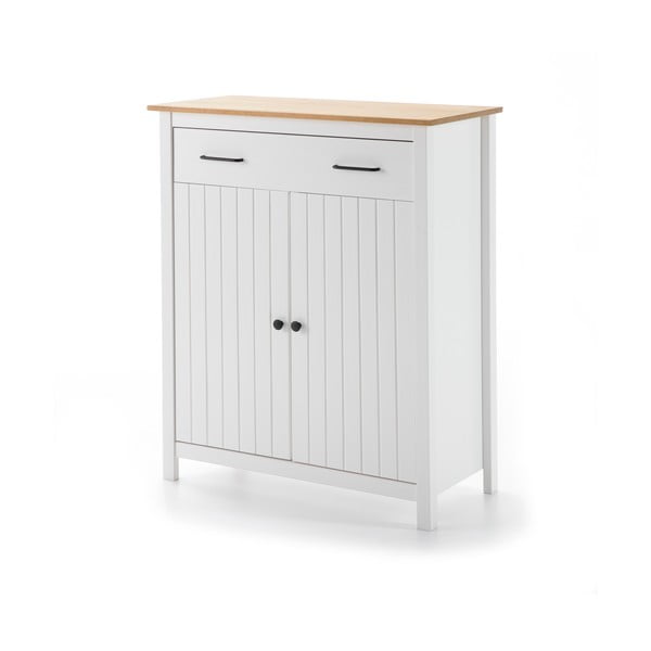 Iš pušies masyvo aukšta šoninė spintelė baltos spalvos 90x110 cm Miranda – Marckeric-image-2