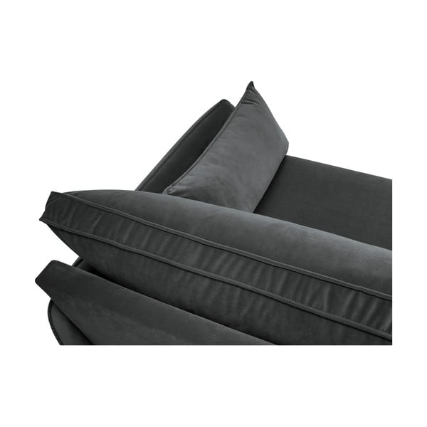 Tamsiai pilka aksominė sofa su juodomis kojomis Kooko Home Lento, 198 cm-image-4