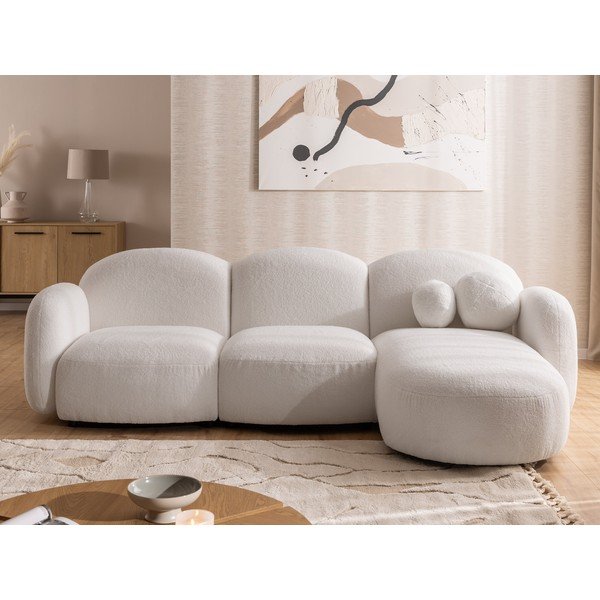 Kreminės spalvos kampinė sofa iš boucle (su dešiniuoju kampu/su gultu) Orbit – Ropez-image-1