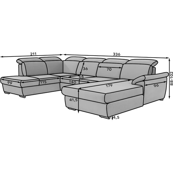 Juodos spalvos sulankstoma kampinė sofa (su kairiuoju kampu/„U“ formos) Evanell – ELTAP-image-3