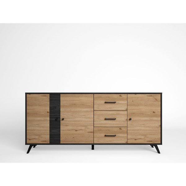 Juoda/natūrali ąžuolinė žema komoda 181x81 cm Bocami - Marckeric-image-1