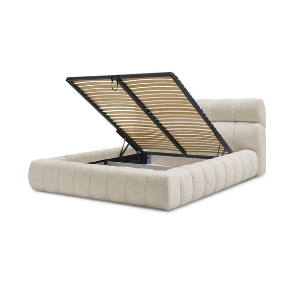 Dvigulė lova smėlio spalvos audiniu dengta su sandėliavimo vieta su lovos grotelėmis 160x200 cm Mont Blanc – Bobochic Paris-image-4