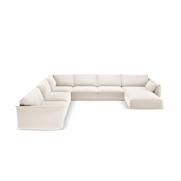 Smėlio spalvos iš velveto kampinė sofa (su kairiuoju kampu/„U“ formos) Vanda – Mazzini Sofas