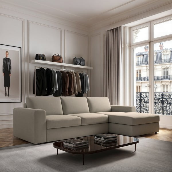 Smėlio spalvos kampinė sofa (su dešiniuoju kampu/su gultu) Baga – Rodier-image-1