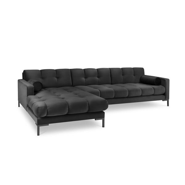Tamsiai pilka aksominė kampinė sofa Cosmopolitan Design Bali, kairysis kampas-image-3