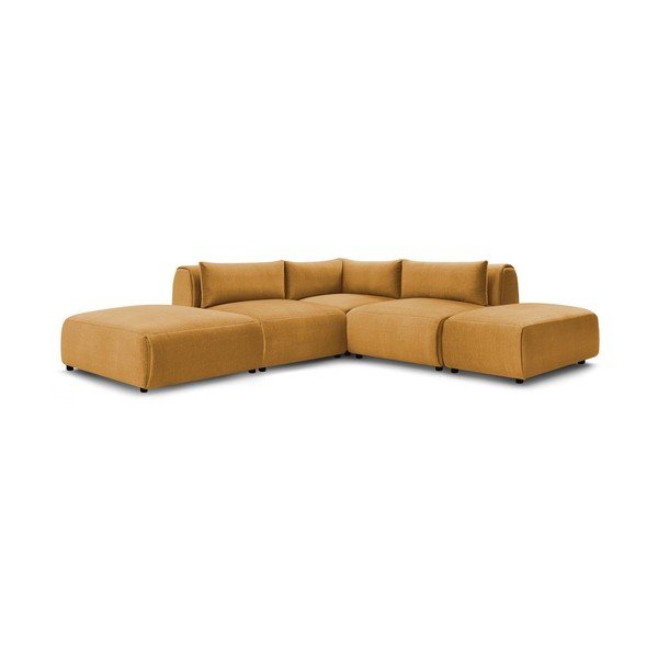 Garstyčių spalvos modulinė kampinė sofa iš velveto Jeanne – Bobochic Paris-image-4