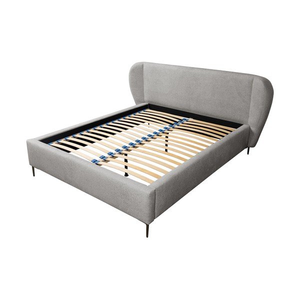 Šviesiai pilkos spalvos dvigulė lova audiniu dengta su lovos grotelėmis 140x200 cm Makana – Makamii-image-2