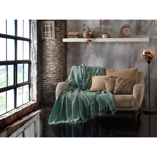 Žalias medvilninis dygsniuotas lovos užtiesalas EnLora Home Throw Khaki Mint, 200 x 230 cm