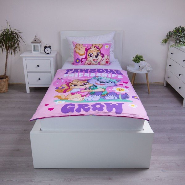 Rožinės spalvos iš medvilnės vaikiška patalynė vaikiškai lovai 100x135 cm Paw Patrol "Pawsome friendships grow" – Jerry Fabrics-image-1