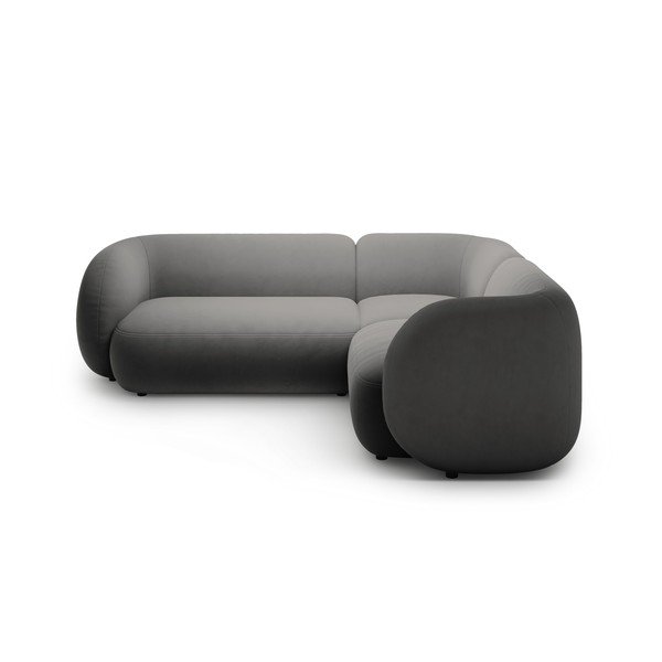 Tamsiai pilkos spalvos kampinė sofa iš velveto (su dešiniuoju kampu/„L“ formos) Kate – Micadoni -image-1