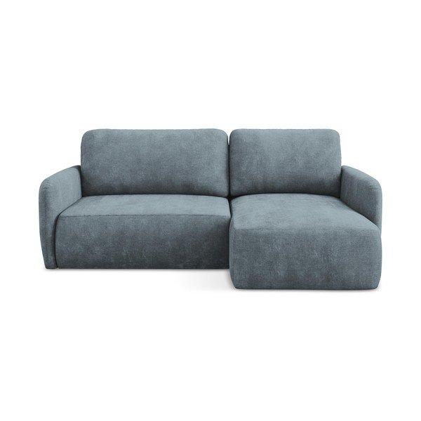 Pilkai mėlynos spalvos iš šenilinio audinio sulankstoma/su sandėliavimo vieta kampinė sofa (su dešiniuoju kampu/su gultu) Lilo – Makamii