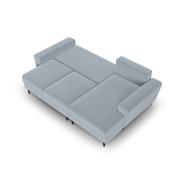 Šviesiai mėlynos spalvos iš velveto sulankstoma/su sandėliavimo vieta kampinė sofa (su dešiniuoju kampu/su gultu) Kyoto – Cosmopolitan Design-image-2
