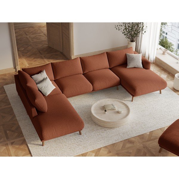 Terakotos spalvos kampinė sofa („U“ formos) Naomi – Micadoni -image-1