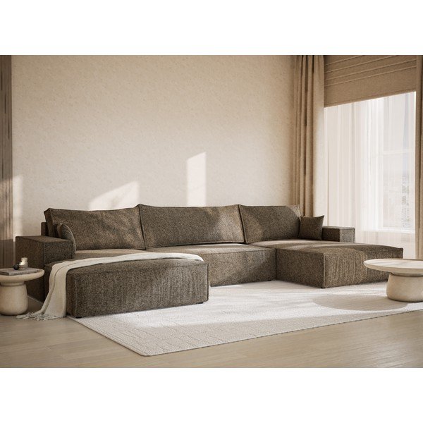 Rudos spalvos sulankstoma/su sandėliavimo vieta kampinė sofa iš šenilinio audinio („U“ formos) Kyoto – Maison de Rêve-image-1