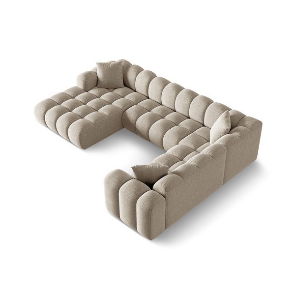 Šviesiai rudos spalvos iš šenilinio audinio kampinė sofa (su dešiniuoju kampu/„U“ formos) Treno – Cosmopolitan Design-image-2