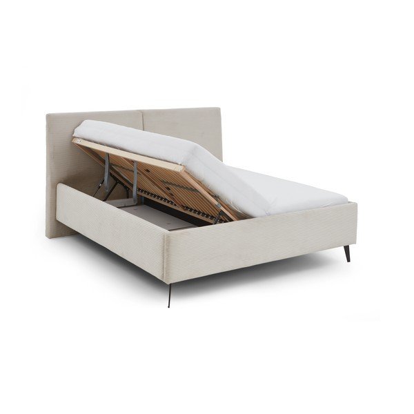 Smėlio spalvos dvigulė lova audiniu dengta su sandėliavimo vieta su lovos grotelėmis 180x200 cm Lando – Meise Möbel-image-3