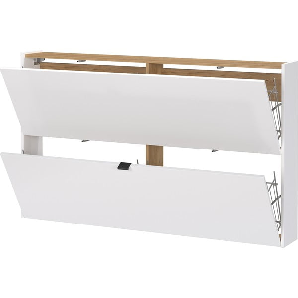 Baltos spalvos atlenkiama/pakabinama spintelė batams iš ąžuolo 140x83x18 cm Ameca – Germania-image-2