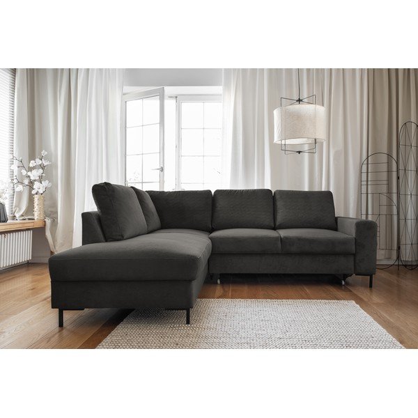 Iš kordinio velveto sulankstoma kampinė sofa tamsiai pilkos spalvos (su kairiuoju kampu) Lofty Lilly – Miuform-image-1