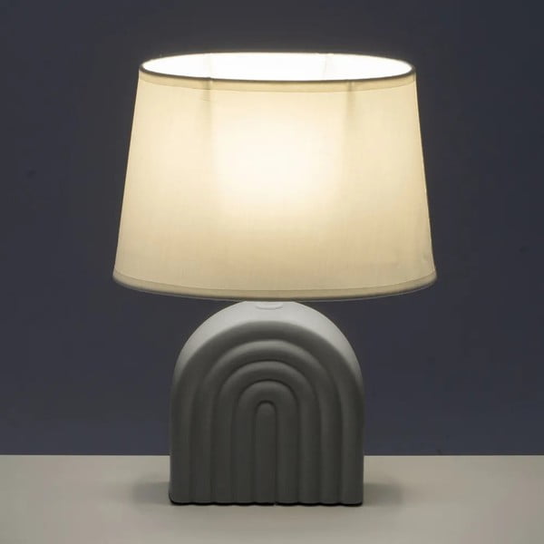 Iš keramikos stalinis šviestuvas baltos spalvos/pilkos spalvos (aukštis 31 cm) su tekstiliniu gaubtu – Casa Selección-image-1