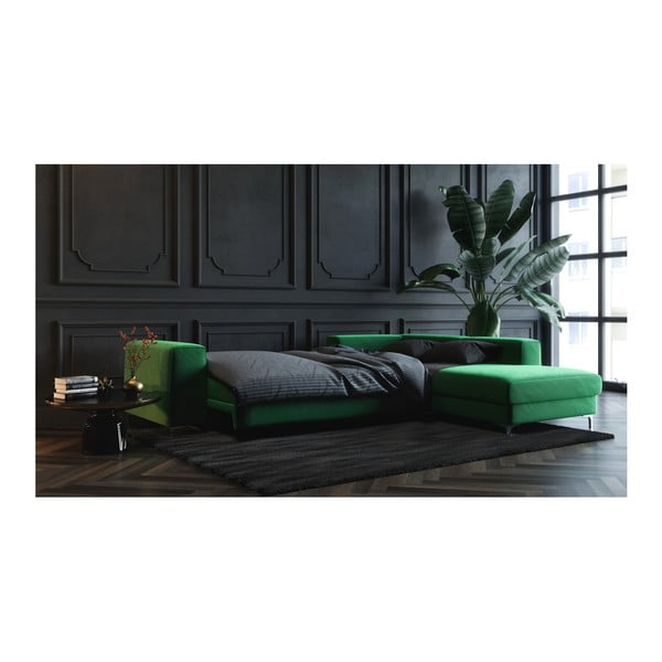 Tamsiai žalia aksominė kampinė sofa-lova Devichy Rothe, kairysis kampas-image-3