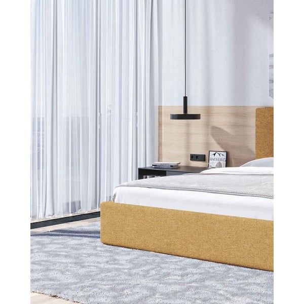 Ochros spalvos dvigulė lova audiniu dengta su sandėliavimo vieta su lovos grotelėmis 160x200 cm Bufo – MESONICA-image-4