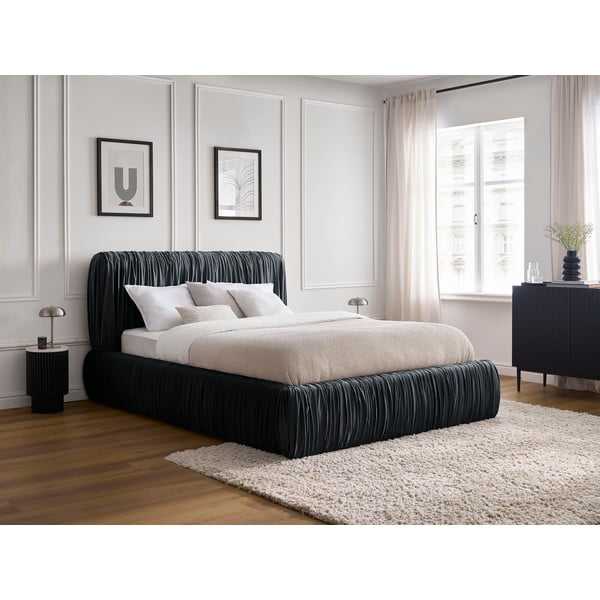 Dvigulė lova šviesiai mėlynos spalvos audiniu dengta su sandėliavimo vieta su lovos grotelėmis 160x200 cm Blair – Bobochic Paris-image-1