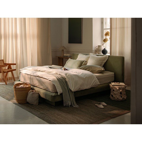 Šviesiai rudos spalvos dvigulė lova audiniu dengta 140x200 cm Linea – Micadoni -image-1