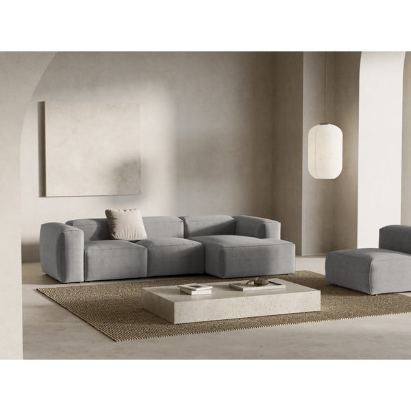 Šviesiai pilkos spalvos iš kordinio velveto kampinė sofa (su dešiniuoju kampu/su gultu) Bergamo – Cosmopolitan Design-image-1