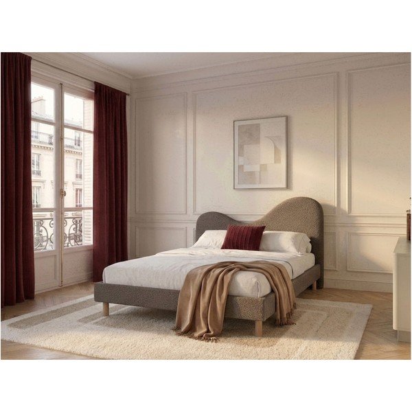 Rudos spalvos iš audinio dvigulė lova audiniu dengta su lovos grotelėmis 160x200 cm Celina – Bobochic Paris-image-1