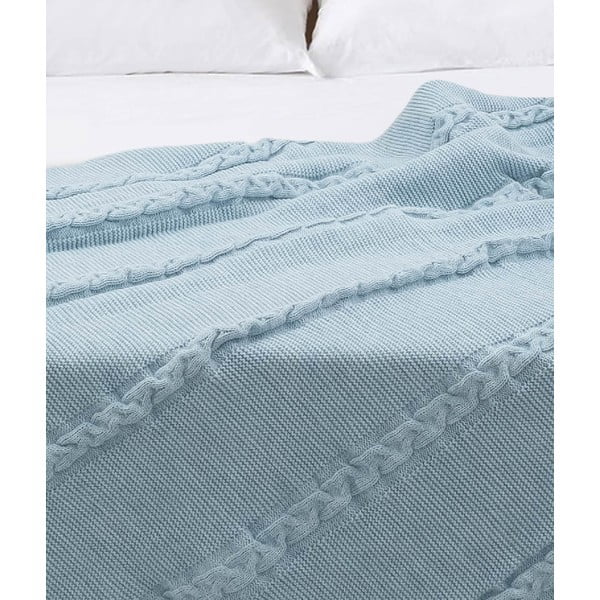 Mėlyna medvilninė lovatiesė dvigulei lovai 200x220 cm Trenza - Oyo Concept