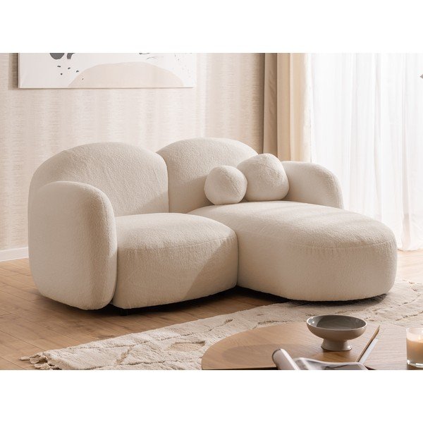Šviesiai rudos spalvos kampinė sofa iš boucle (su dešiniuoju kampu/su gultu) Orbit – Ropez-image-4