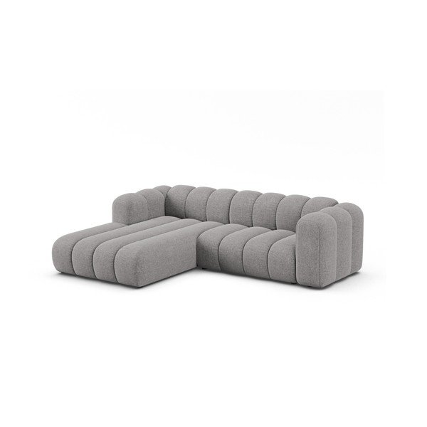 Pilkos spalvos kampinė sofa iš šenilinio audinio (su kairiuoju kampu/su gultu) Lupine – Micadoni -image-1