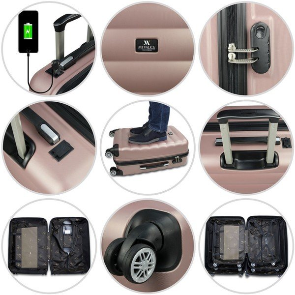 3 raudonų kelioninių lagaminų ant ratukų su USB jungtimis ir rankiniu dėklu rinkinys "My Valice RESSO Travel Set-image-4