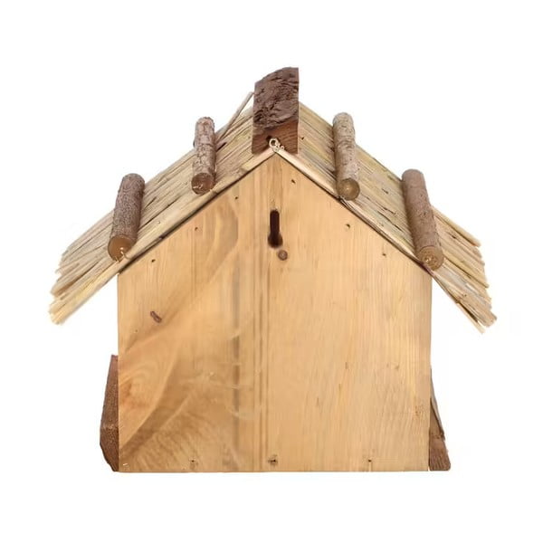 Medinė lesyklėlė su šiaudiniu stogu Esschert Design, aukštis 22,8 cm-image-2
